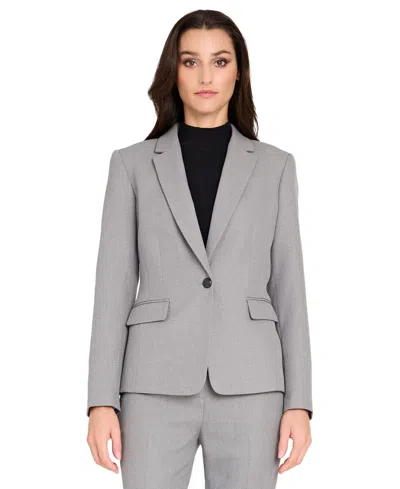 Tahari Asl Petite Women's Herringbone Peak Lapel Blazer In Gray