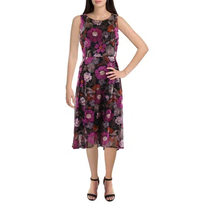 Tahari Asl Petites Womens Embroidered Polyester Midi Dress In Pink