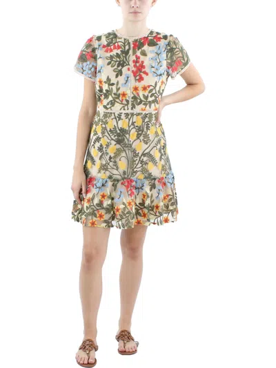 Tahari Asl Petites Womens Embroidered Polyester Mini Dress In Multi