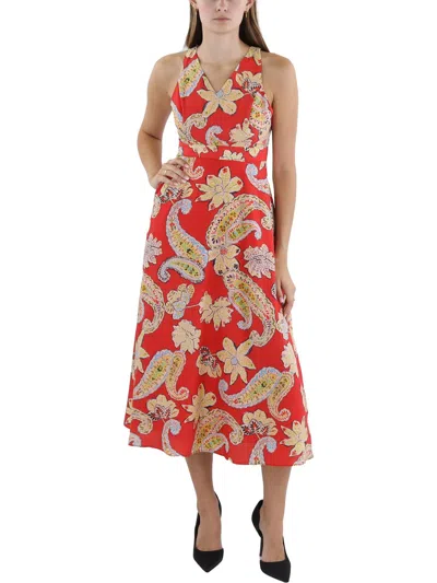 Tahari Asl Petites Womens Printed Long Maxi Dress In Red