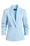 Tahari Asl Pinstripe Ruched Sleeve Blazer In Ice Blue