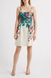 Tahari Asl Placed Floral Dress In Cream Multi
