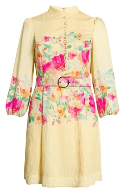 Tahari Asl Placed Floral Long Sleeve Dress In Multi