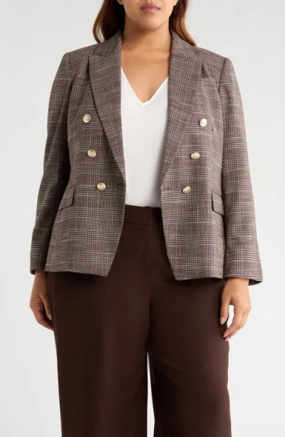Tahari Asl Plaid Double Breasted Blazer In Burgundy