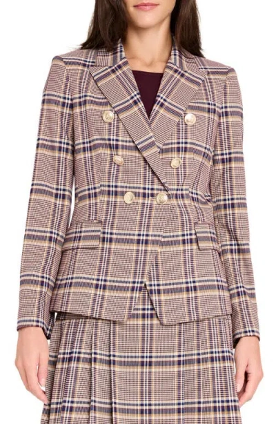 Tahari Asl Plaid Double Breasted Blazer In Multi
