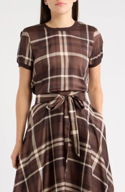 Tahari Asl Plaid Front Short Sleeve Sweater In Multi