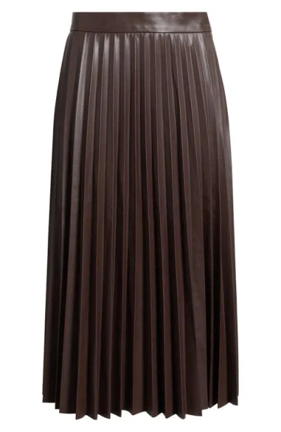 Tahari Asl Pleated Faux Leather Midi Skirt In Brown