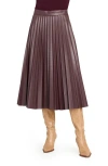 Tahari Asl Pleated Faux Leather Midi Skirt In Burgundy