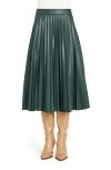 Tahari Asl Pleated Faux Leather Midi Skirt In Green