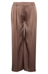 Tahari Asl Pleated Satin Wide Leg Pants In Brown