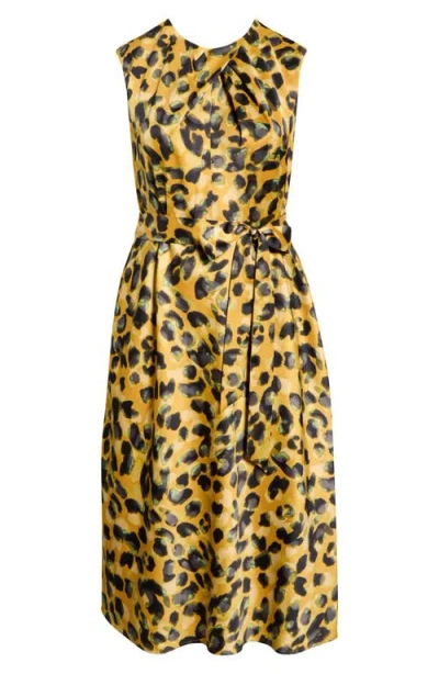 Tahari Asl Pleated Sleeveless Sleeveless Midi Dress In Yellow