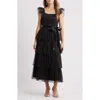 Tahari Asl Pleated Tiered Metallic Dress In Black Gold