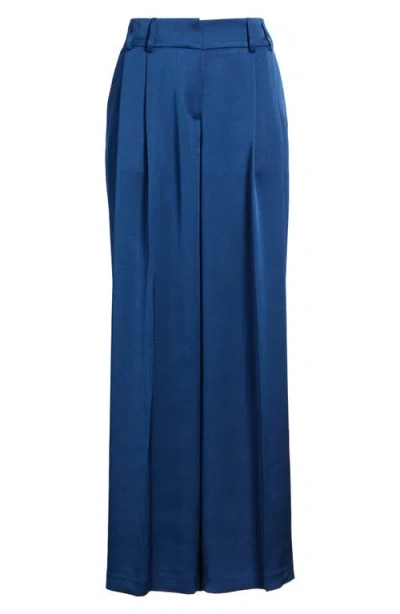 Tahari Asl Pleated Wide Leg Satin Pants In Multi