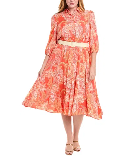 Tahari Asl Plus Belted Midi Dress In Orange
