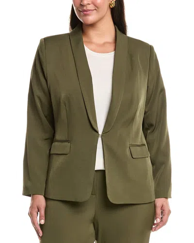 Tahari Asl Brushed Woven One-button Blazer In Green