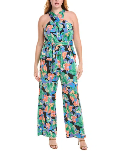 Tahari Asl Plus Crisscross Halter Jumpsuit In Multi