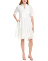 Tahari Asl Eyelet Embroidery Tiered Cotton Shift Dress In White