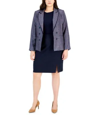 Tahari Asl Plus Faux Double Breasted Jacket Pencil Skirt In Black