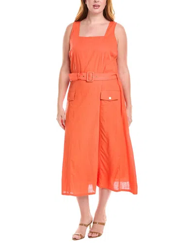 Tahari Asl Plus Linen-blend Midi Dress In Orange