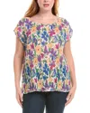 Tahari Asl Plus Plisse Top In Multi
