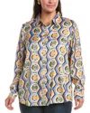 Tahari Asl Geo Print Satin Button-up Shirt In Multi