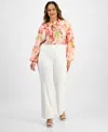 Tahari Asl Plus Size Bird Eye Pants In White