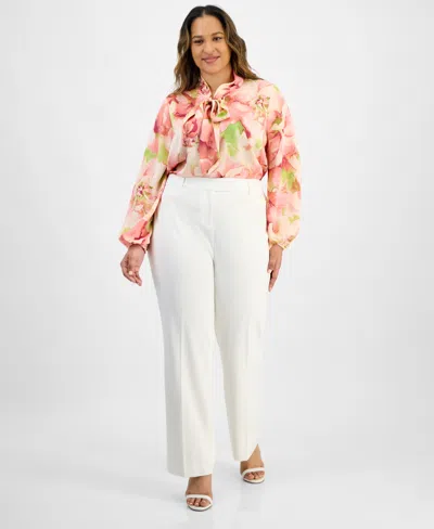 Tahari Asl Plus Size Bird Eye Pants In White