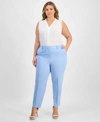 Tahari Asl Plus Size Classic Mid Rise Ankle Pants In Ice Blue
