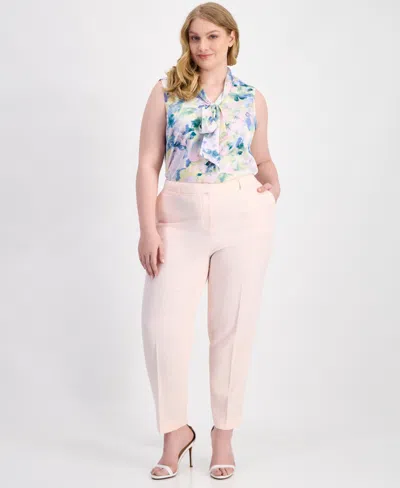 Tahari Asl Plus Size Classic Press-pleat Straight-leg Pants In Pink
