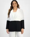 Tahari Asl Plus Size Colorblocked Button Blazer In White,black