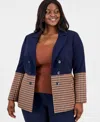 Tahari Asl Plus Size Colorblocked Peak-lapel Blazer In Blue