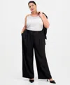 Tahari Asl Plus Size Crinkle-satin Pants In Black