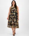 Tahari Asl Plus Size Embroidered-mesh Tie-waist Dress In Multi
