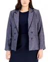 Tahari Asl Plus Size Faux-double-breasted Blazer In Navy,pink