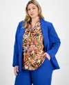 Tahari Asl Plus Size Faux Double-breasted Boyfriend Blazer In Multi