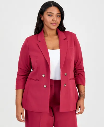 Tahari Asl Plus Size Faux Double-breasted Jacket In Pink