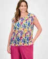 Tahari Asl Plus Size Floral Plisse Sleeveless Blouse