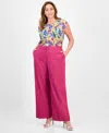 Tahari Asl Plus Size Front-zip Wide-leg Pants In Wild Berry
