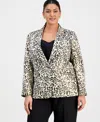 Tahari Asl Plus Size Leopard-print Blazer In Gray