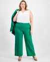Tahari Asl Plus Size Linen-blend Wide-leg Pants In Green