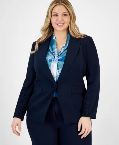 Tahari Asl Plus Size Long-sleeve One-button Blazer In Deep Navy