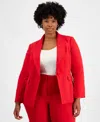 Tahari Asl Plus Size Long-sleeve One-button Blazer In Lipstick