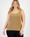 Tahari Asl Plus Size Metallic Rib-knit Scoop-neck Tank In Camel,gold Multi