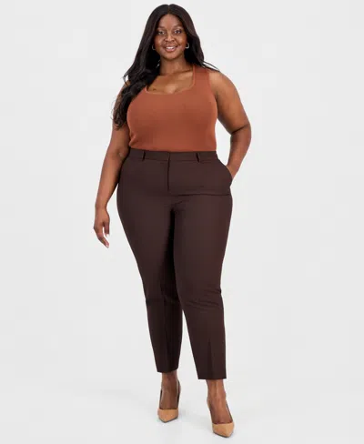 Tahari Asl Plus Size Mid-rise Ankle Pants In Brown