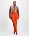 Tahari Asl Plus Size Mid-rise Bell-bottom Pants In Orange