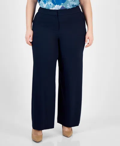 Tahari Asl Plus Size Mid-rise Wide-leg Pants In Deep Navy
