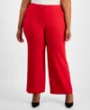 Tahari Asl Plus Size Mid-rise Wide-leg Pants In Lipstick