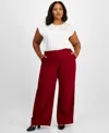 Tahari Asl Plus Size Mid-rise Wide-leg Pants In Mulberry
