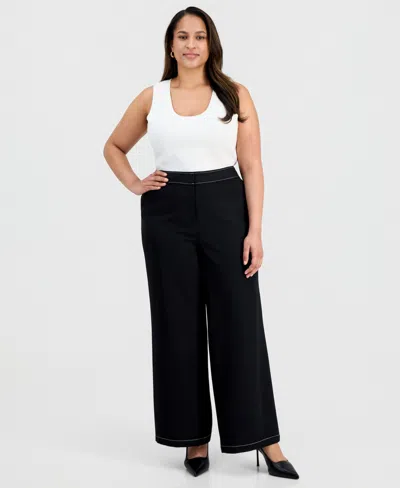 Tahari Asl Plus Size Mid-rise Wide-leg Pants In Black
