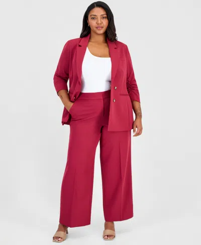Tahari Asl Plus Size Mid-rise Fly-front Wide-leg Pants In Pink